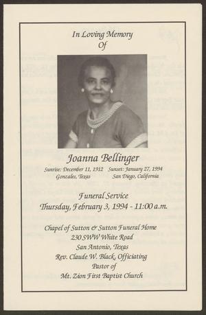 Primary view of object titled '[Funeral Program for Joanna Bellinger, February 3, 1994]'.