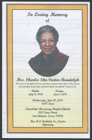 [Funeral Program for Mrs. Charles Etta Carter-Randolph, June 10, 2015]