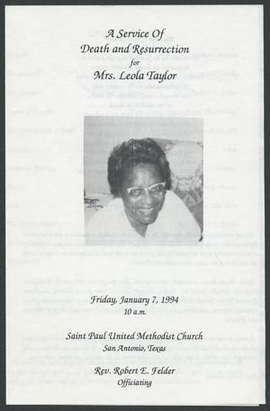 [Funeral Program for Mrs. Leola Taylor, January 7, 1994]