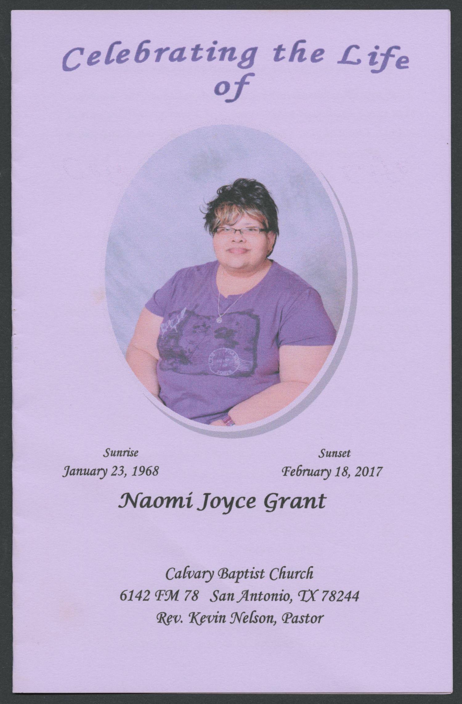 Funeral Program For Naomi Joyce Grant The Portal To Texas History