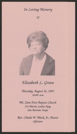 [Funeral Program for Elizabeth L. Green, August 26, 1993]