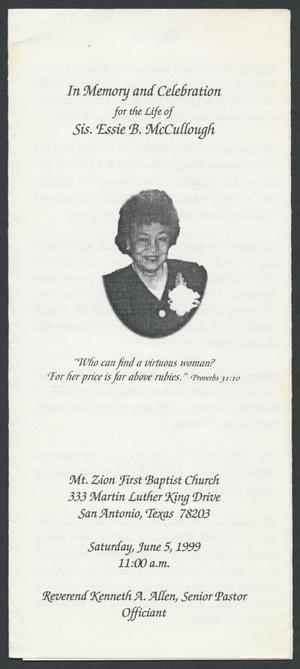 [Funeral Program for Sis. Essie B. McCullough, June 5, 1999]