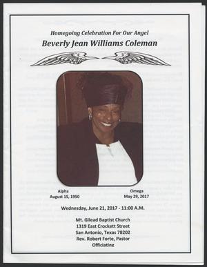 Primary view of object titled '[Funeral Program for Beverly Jean Williams Coleman, June 21, 2017]'.