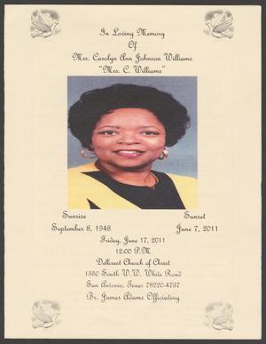 [Funeral Program for Mrs. Carolyn Ann Johnson Williams, June 17, 2011]