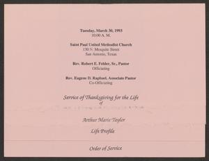 [Funeral Program for Arthur Marie Taylor, March 30, 1993]