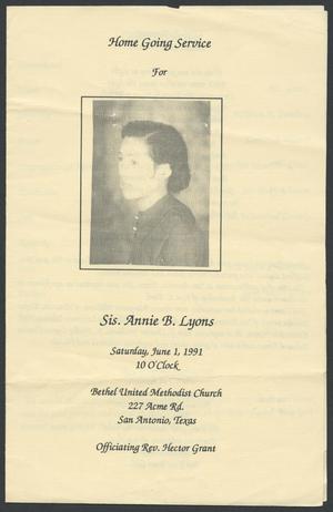 [Funeral Program for Sis. Annie B. Lyons, June 1, 1991]