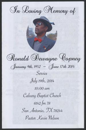 Primary view of object titled '[Funeral Program for Ronald Dewayne Copney, July 19, 2014]'.