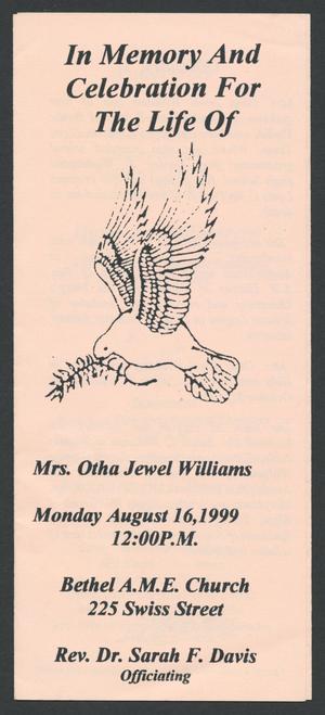 [Funeral Program for Otha Jewel Williams, August 16, 1999]