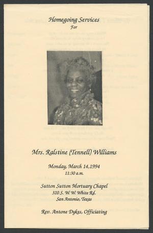 [Funeral Program for Ralstine Williams, March 14, 1994]