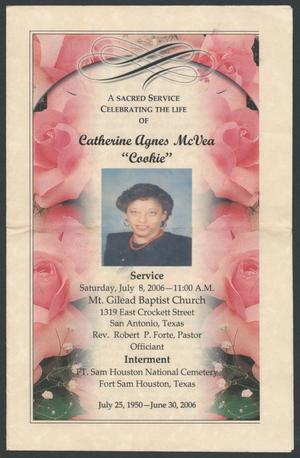Primary view of object titled '[Funeral Program for Catherine Agnes McVea "Cookie", July 8, 2006]'.