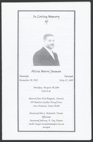 Primary view of object titled '[Funeral Program for Alvin Morris Jarmon, August 9, 2010]'.