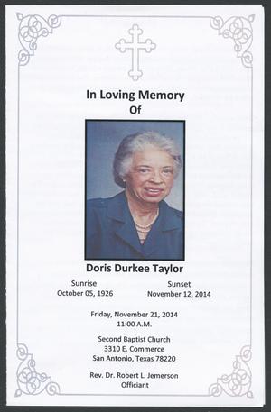 [Funeral Program for Doris Durkee Taylor, November 21, 2014]
