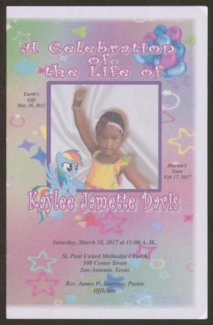 [Funeral Program for Kaylee Jamette Davis, March 18, 2017]