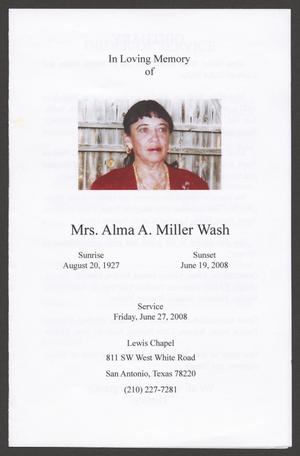 [Funeral Program for Mrs. Alma A. Miller Wash, June 27, 2008]