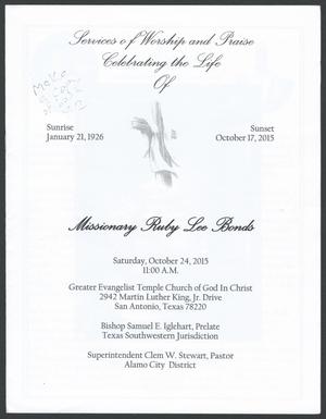 [Funeral Program for Missionary Ruby Lee Bonds, October 24, 2015]