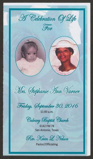 [Funeral Program for Mrs. Stephanie Ann Varner, September 30, 2016]