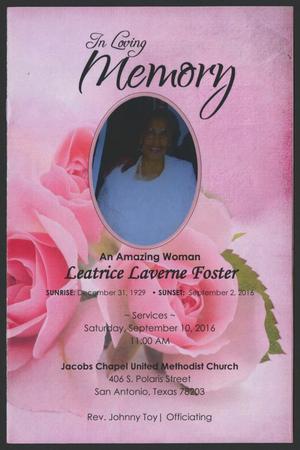 [Funeral Program for Leatrice Laverne Foster, September 10, 2016]