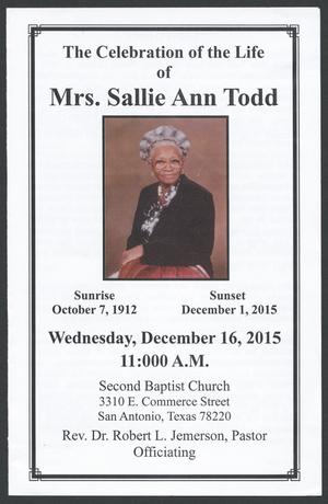 [Funeral Program for Mrs. Sallie Ann Todd, December 16, 2015]