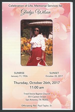 Primary view of object titled '[Funeral Program for Gladys Wilson, October 26, 2017]'.