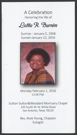 Primary view of object titled '[Funeral Program for Lettie R. Burnim, February 1, 2016]'.