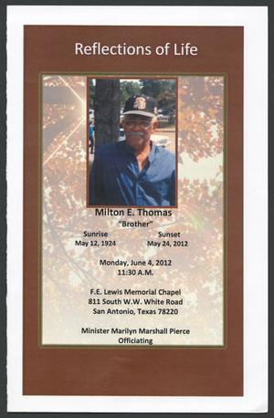 [Funeral Program for Milton E. Thomas "Brother", June 4, 2012]