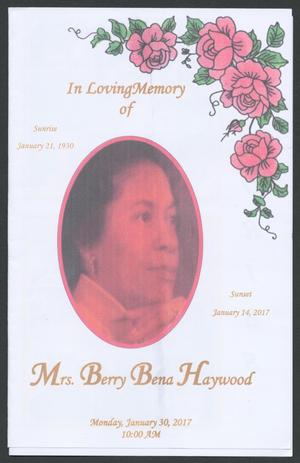 [Funeral Program for Mrs. Berry Bena Haywood, January 30, 2017]