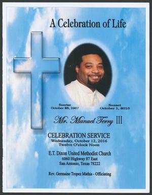 Primary view of object titled '[Funeral Program for Mr. Manuel Terry III, October 12, 2016]'.