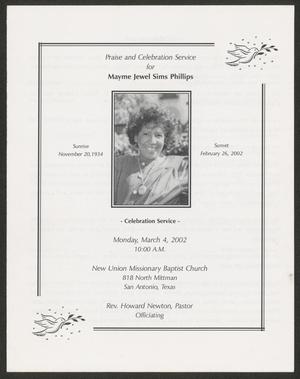 [Funeral Program for Mayme Jewel Sims Phillips, March 4, 2002]