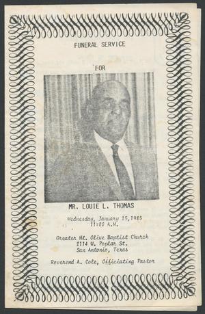 Primary view of object titled '[Funeral Program for Mr. Louie L. Thomas, January 15, 1985]'.