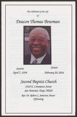 Primary view of object titled '[Funeral Program for Deacon Thomas Bowman, 2016]'.