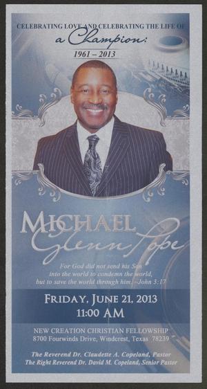 Primary view of object titled '[Funeral Program for Michael Glenn Pope, June 21, 2013]'.