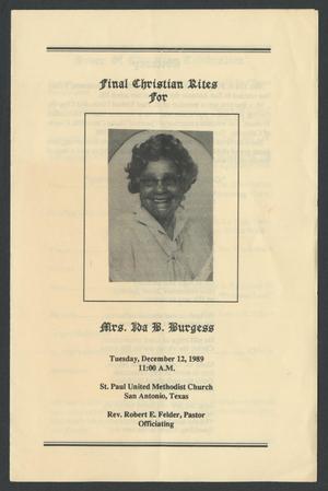 Primary view of object titled '[Funeral Program for Ida B. Burgess, December 12, 1989]'.