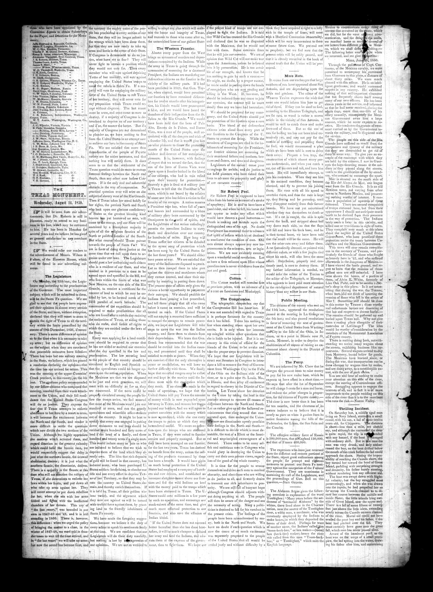 The Texas Monument. (La Grange, Tex.), Vol. 1, No. 4, Ed. 1 Wednesday, August 14, 1850
                                                
                                                    [Sequence #]: 2 of 4
                                                