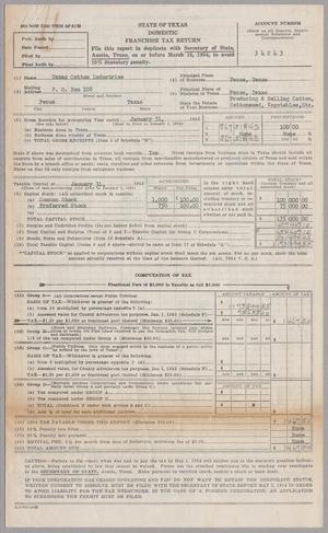 [Texas Cotton Industries State of Texas Domestic Franchise Tax Return: 1954]