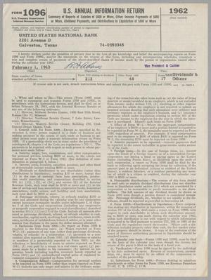 [United States National Bank Form 1096: Annual Information Return: 1962]