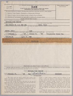 [Presidio Farm Company Form 843, Claim for Assessment of Tax: 1958]