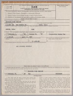 [Presidio Farm Company Form 843, Claim for Assessment of Tax: 1957]