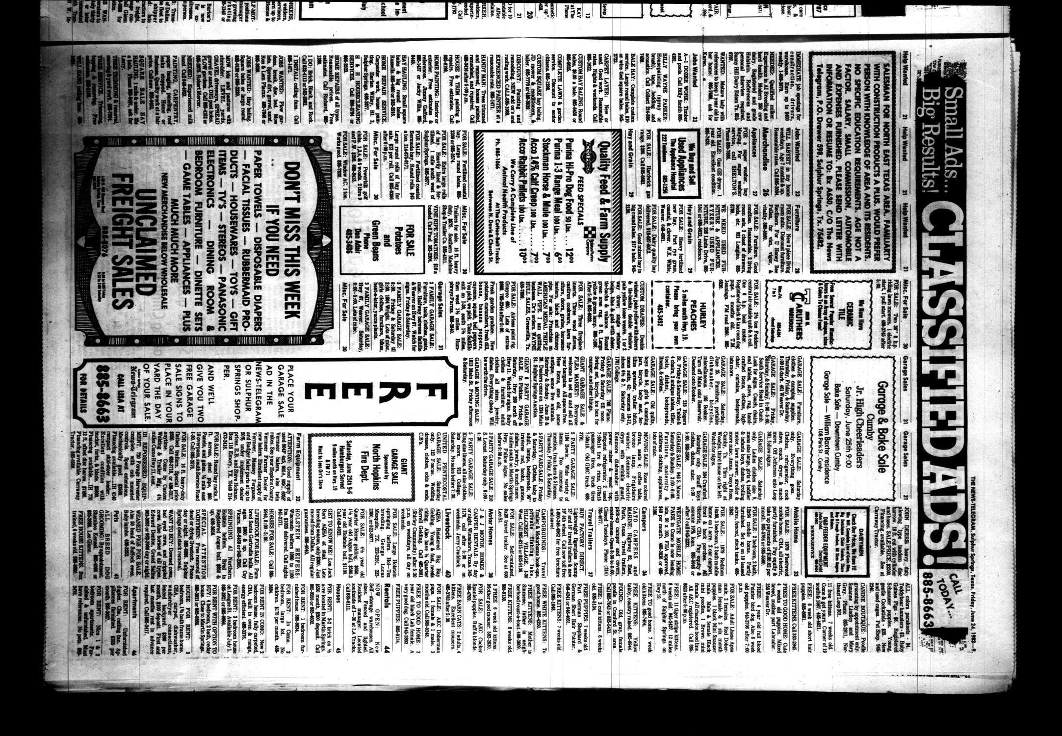Sulphur Springs News-Telegram (Sulphur Springs, Tex.), Vol. 105, No. 149, Ed. 1 Friday, June 24, 1983
                                                
                                                    [Sequence #]: 9 of 18
                                                