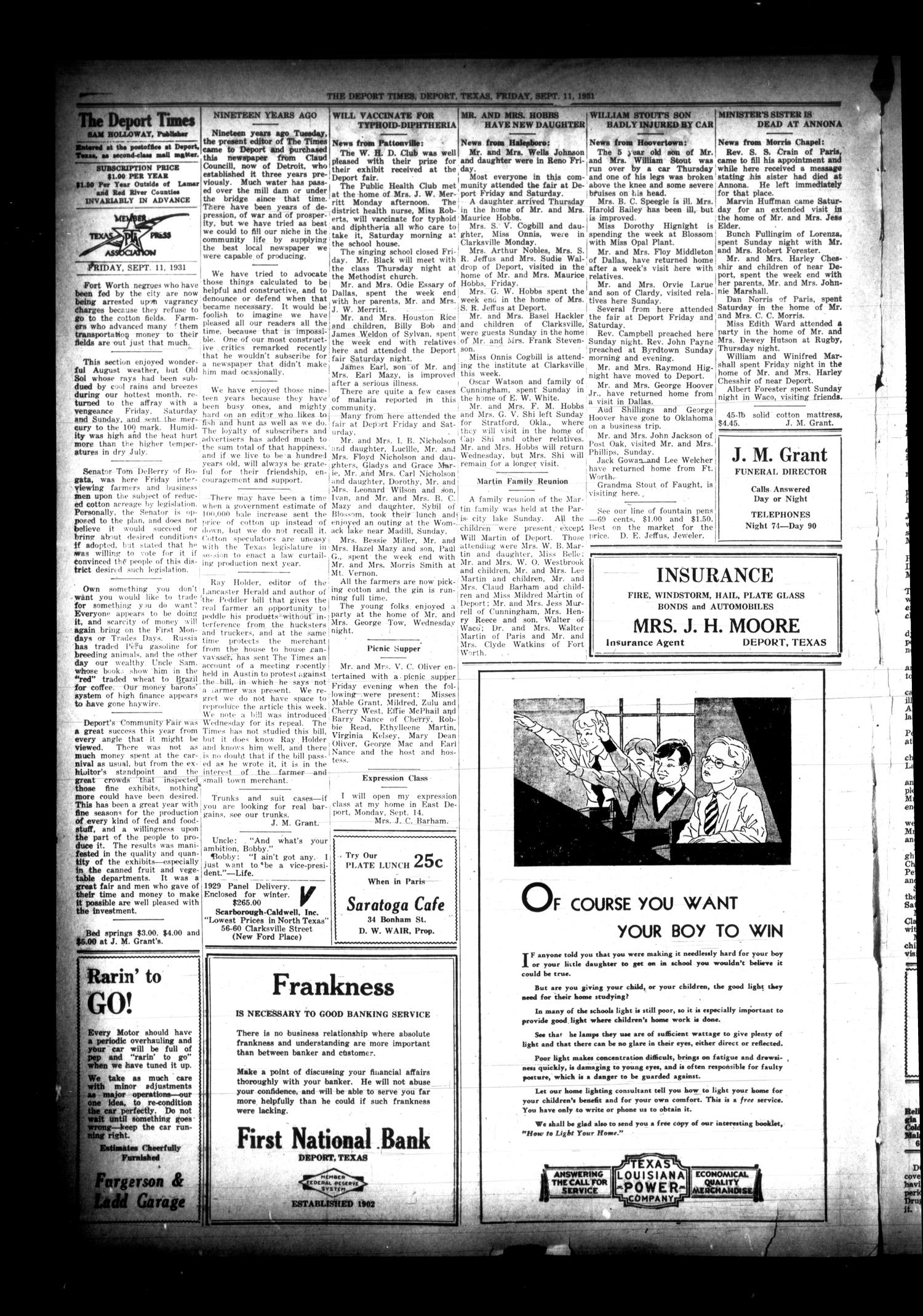 The Deport Times (Deport, Tex.), Vol. 23, No. 31, Ed. 1 Friday, September 11, 1931
                                                
                                                    [Sequence #]: 2 of 6
                                                