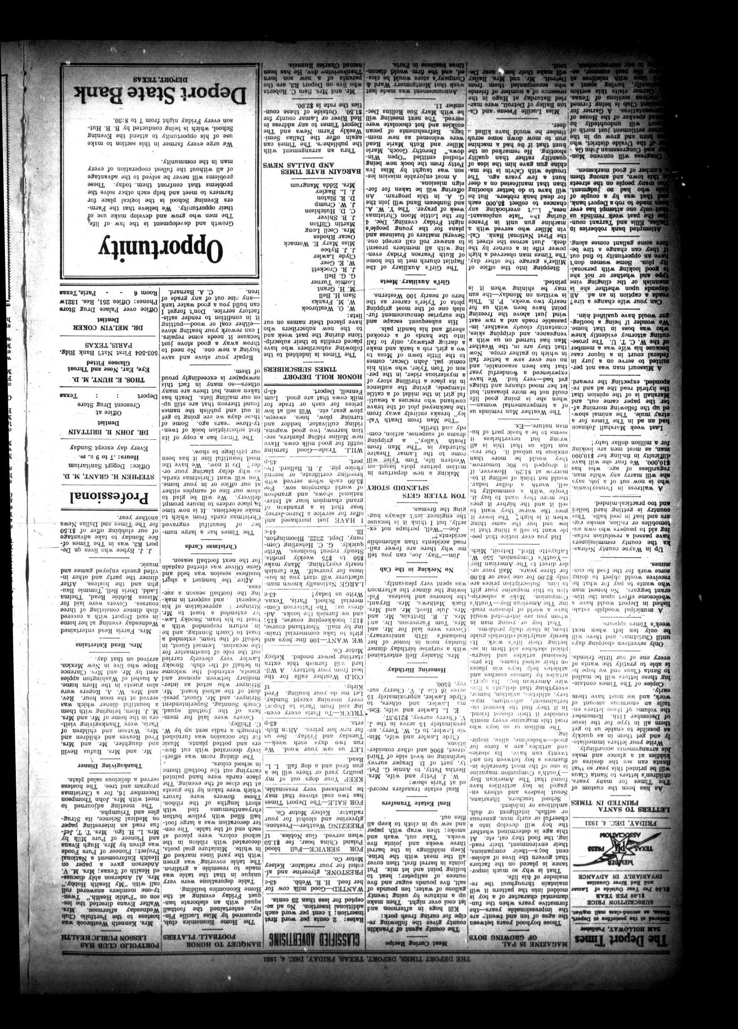 The Deport Times (Deport, Tex.), Vol. 23, No. 43, Ed. 1 Friday, December 4, 1931
                                                
                                                    [Sequence #]: 2 of 6
                                                