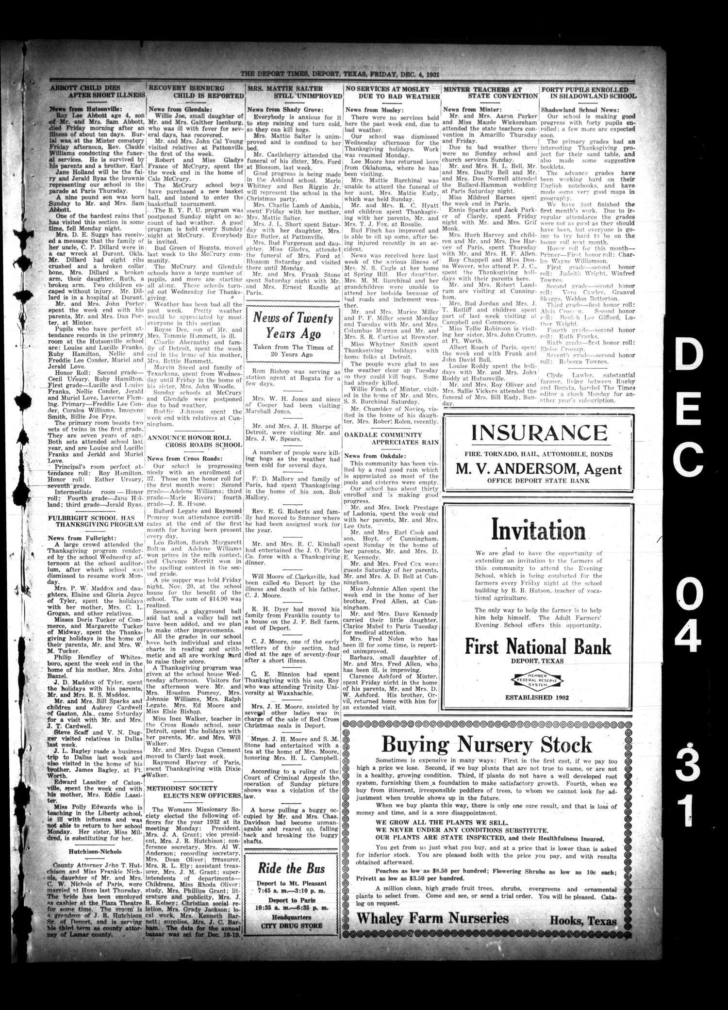 The Deport Times (Deport, Tex.), Vol. 23, No. 43, Ed. 1 Friday, December 4, 1931
                                                
                                                    [Sequence #]: 5 of 6
                                                