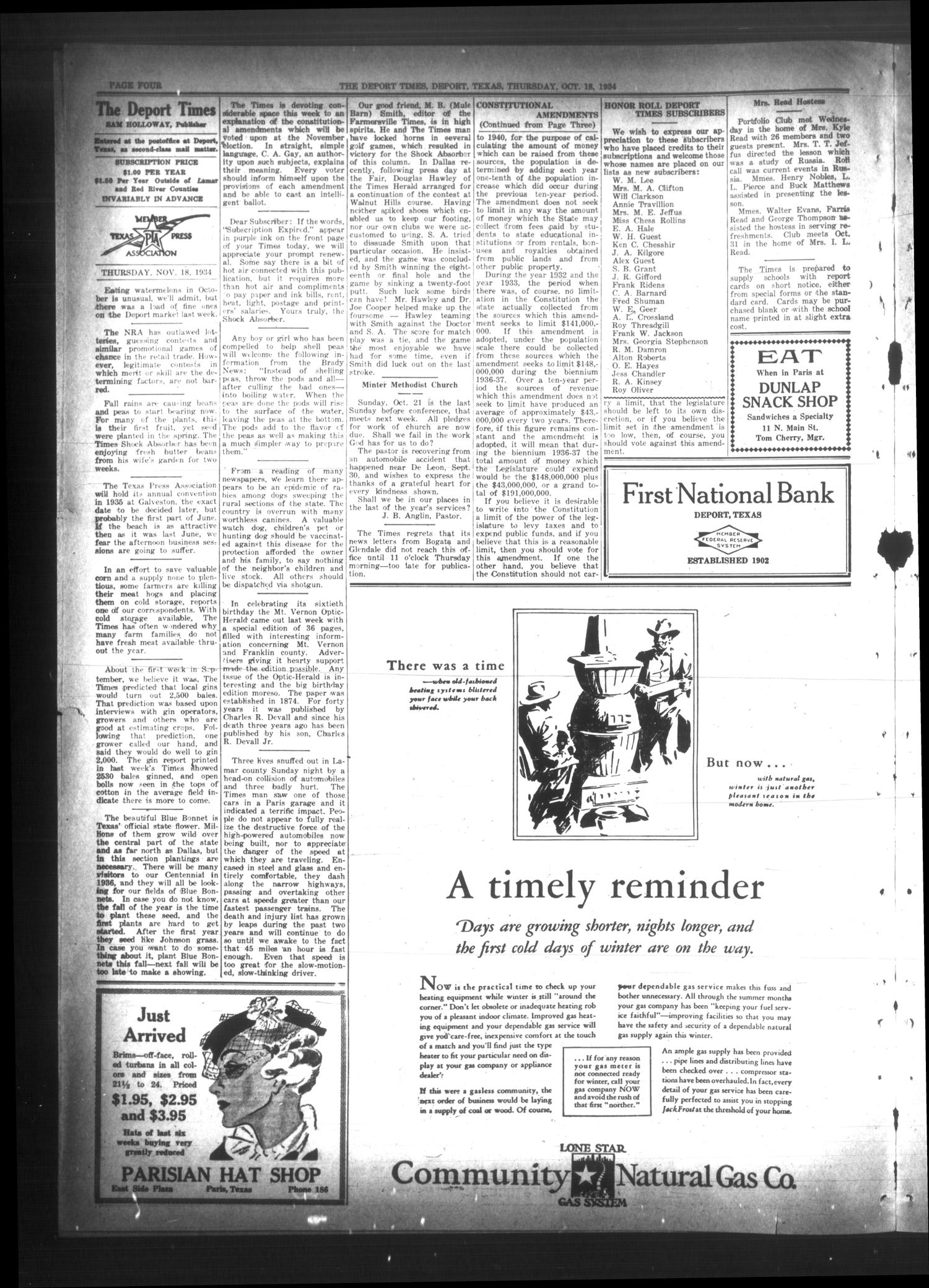 The Deport Times (Deport, Tex.), Vol. 26, No. 41, Ed. 1 Thursday, October 18, 1934
                                                
                                                    [Sequence #]: 4 of 8
                                                