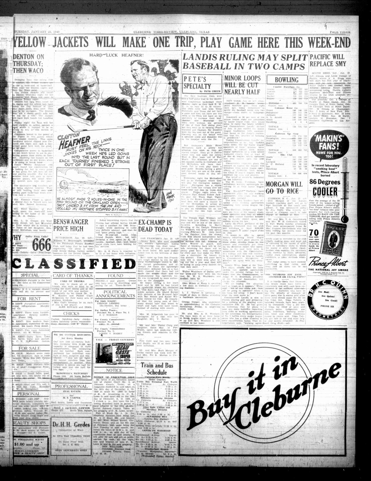 Cleburne Times-Review (Cleburne, Tex.), Vol. 35, No. 92, Ed. 1 Tuesday, January 23, 1940
                                                
                                                    [Sequence #]: 3 of 6
                                                