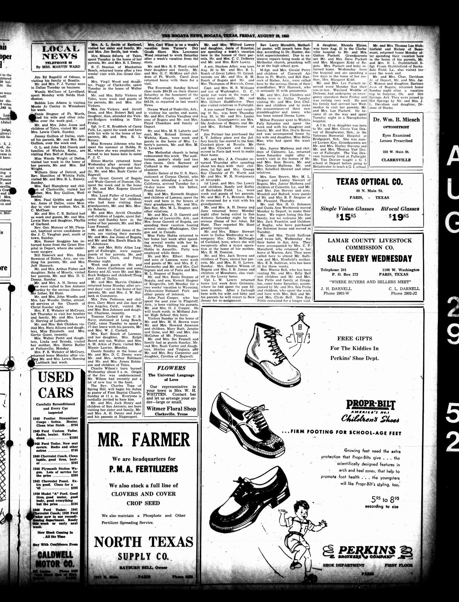 The Bogata News (Bogata, Tex.), Vol. 40, No. 45, Ed. 1 Friday, August 29, 1952
                                                
                                                    [Sequence #]: 3 of 4
                                                