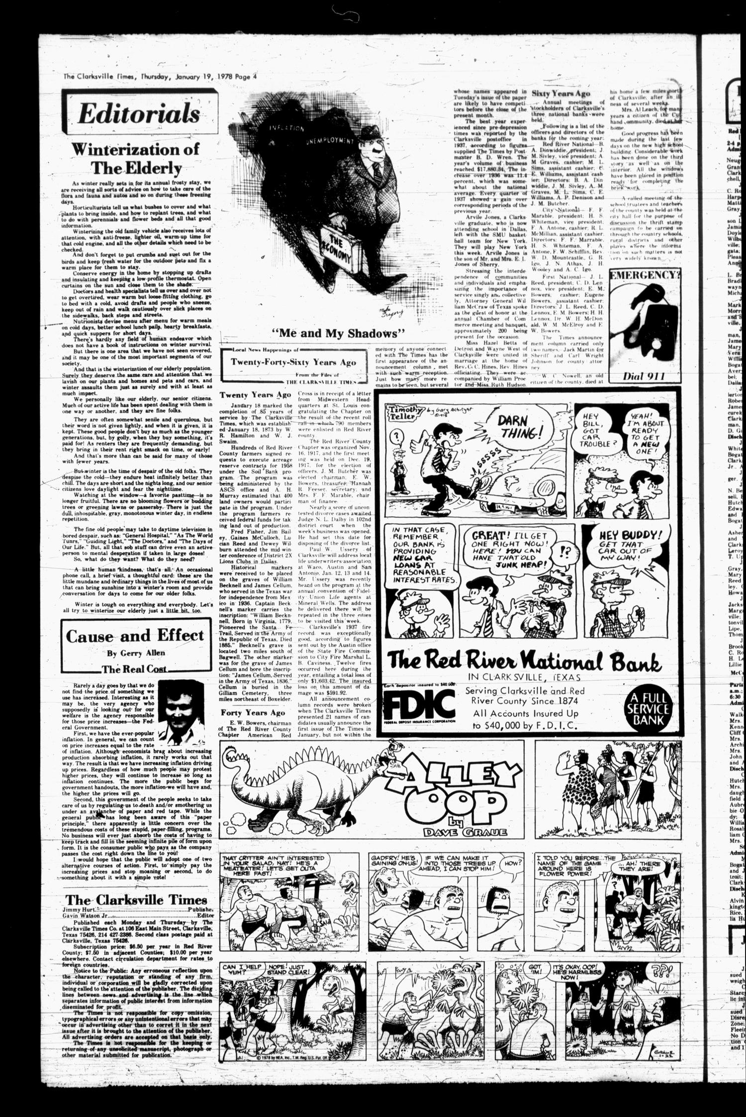 The Clarksville Times (Clarksville, Tex.), Vol. 106, No. 1, Ed. 1 Thursday, January 19, 1978
                                                
                                                    [Sequence #]: 4 of 12
                                                
