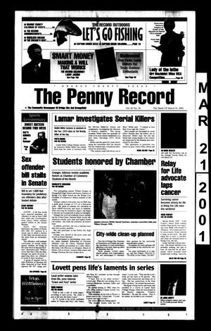 Primary view of object titled 'The Penny Record (Bridge City, Tex.), Vol. 41, No. 36, Ed. 1 Wednesday, March 21, 2001'.