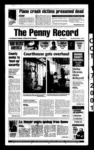 Primary view of object titled 'The Penny Record (Bridge City, Tex.), Vol. 42, No. 13, Ed. 1 Wednesday, October 17, 2001'.