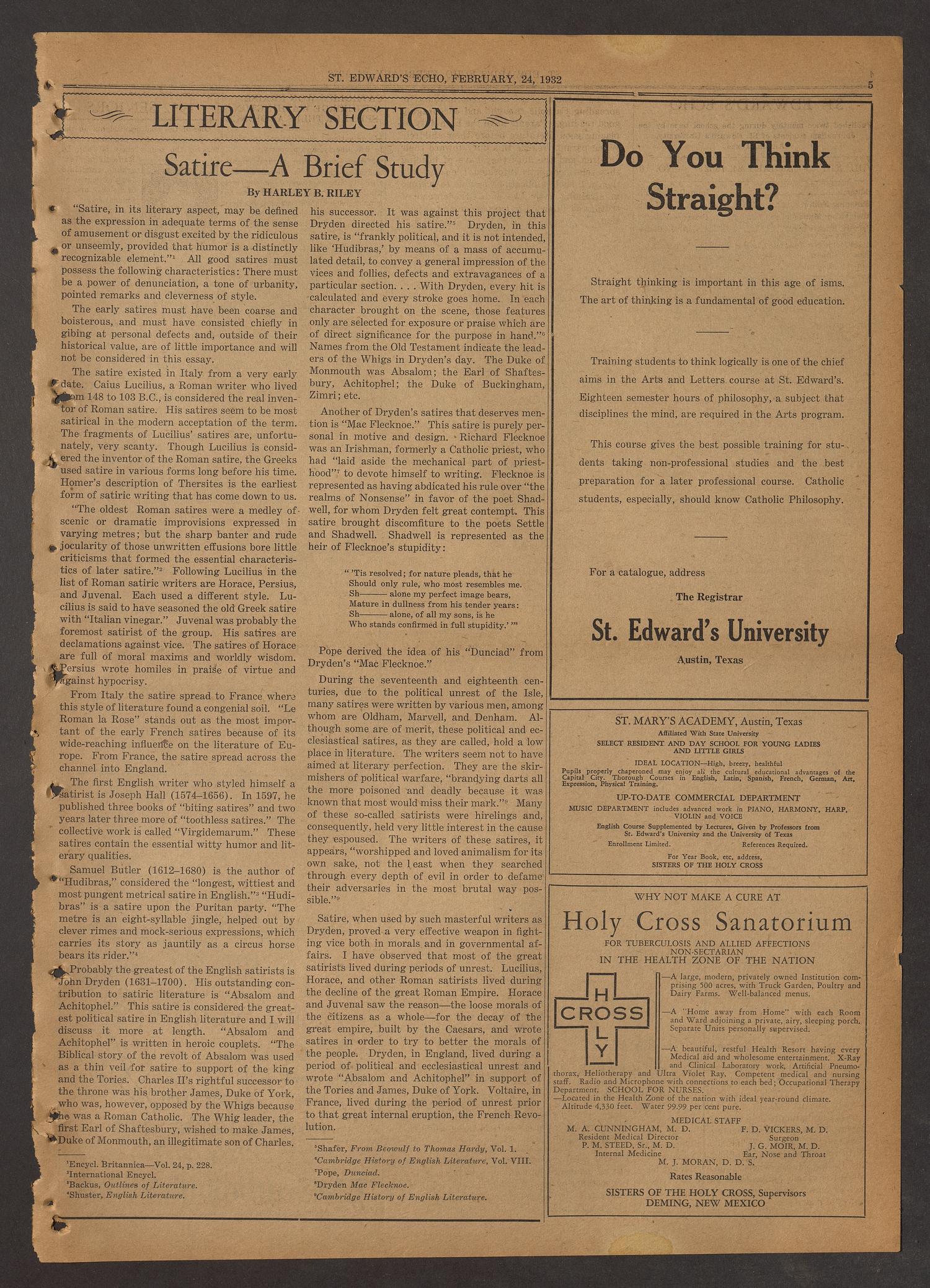 Saint Edward's Echo (Austin, Tex.), Vol. 13, No. 10, Ed. 1 Wednesday, February 24, 1932
                                                
                                                    [Sequence #]: 5 of 8
                                                