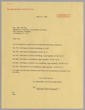 [Letter from H. Kempner Cotton Company to Sae Sun Kim, May 16, 1959]