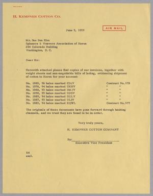 [Letter from H. Kempner Cotton Company to Sae Sun Kim, June 9, 1959]